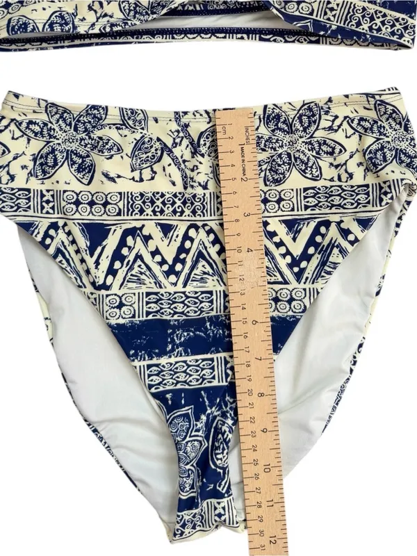 Urban Outfitters Navy and Cream High Waisted Bikini Set - Image 5