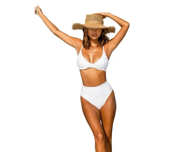 The Bikini Lab NEW White Floral Jacquard Underwire Bikini SET with High Waisted Bottom Medium - Image 5