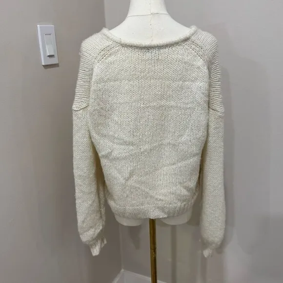 Madewell‎ Womens Cream Chunky Knit V-Neck Pullover Sweater XS Ivory Relaxed Fit - Image 3