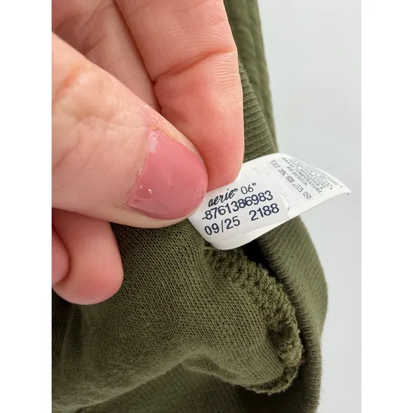 OFFLINE by Aerie Quilted Crewneck Sweatshirt Women XS Olive Green Thumbhole Cozy - Image 6