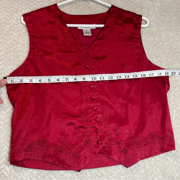 Bali Studios Vintage 90s Red Satin Button Down Vest M Witchy‎ Whimsigoth - Image 8