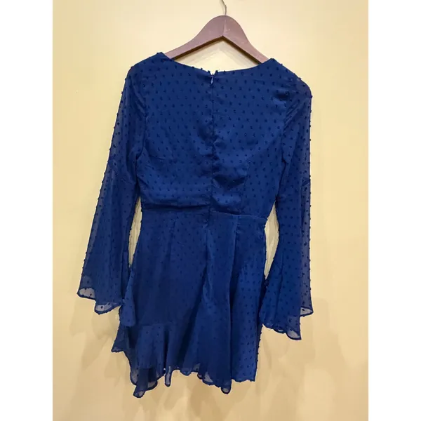 Altar'd State Navy‎ Blue Mini Dress Swiss Dot Ruffle Small Coquette Fairycore - Image 6
