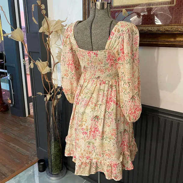 Meet Me In Santorini Floral Puff Sleeve Babydoll Cottagecore Mini Dress - XS 💚🎀 - Image 9