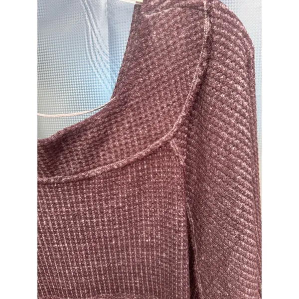 FREE PEOPLE We The Free Westend Purple Waffle Knit Thermal Top pocket Sz XS - Image 5