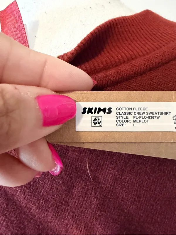 Skims Cotton Fleece classic Crewneck size large Merlot NWT - Image 8