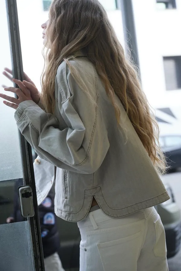 BNWT Zara Blue/Grey Washed Herringbone Jacket  - Image 4