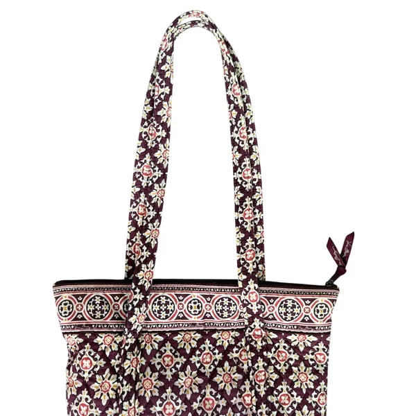 Vera Bradley Burgundy Tote Bag Quilted Cotton Large Shoulder Bag Retired 2006 - Image 5