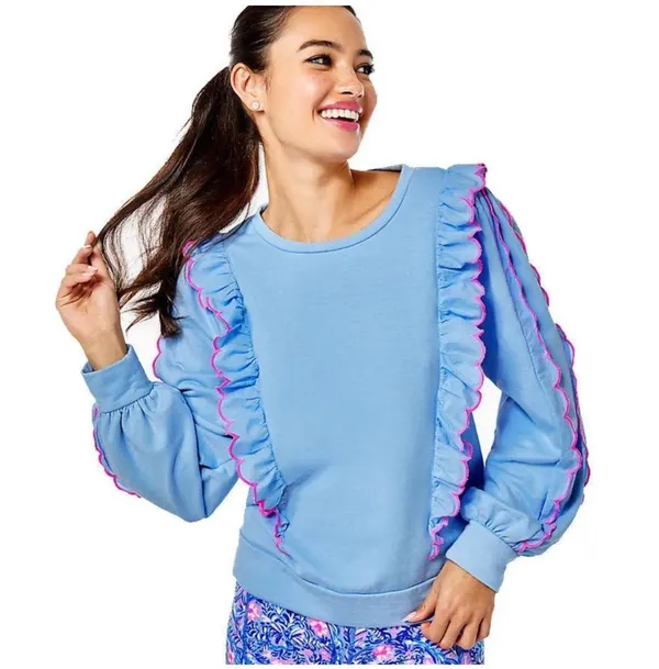 Lilly Pulitzer Suzy Scalloped Sweatshirt Pullover Top - Image 4