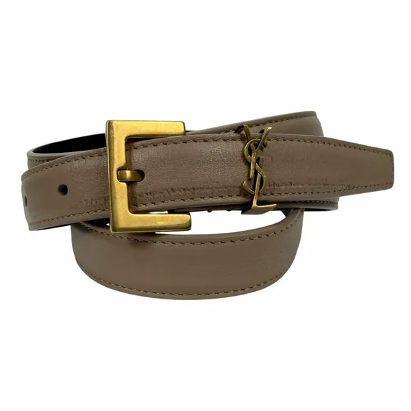 Saint Laurent Cassandre Logo Belt Square Buckle Leather Beige Size 90/36 - Image 4
