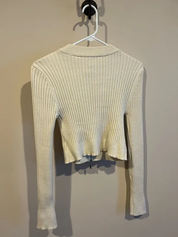 Ribbed Zipper Cardigan White Size M - Image 4