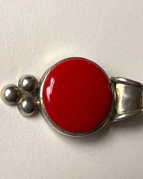 Vintage 925 Silver Red Coral Pendant signed necklace menswear womenswear - Image 9