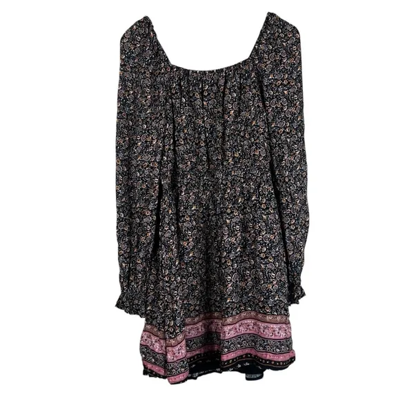 NWT Wonderly Desert Wonderer Floral Paisley Mini Dress Black Boho Smocked Size L - Image 4