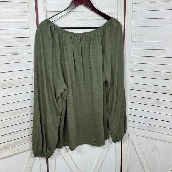 Loft Slub Jersey Knit Scoop Neck‎ Peasant Tee Shirt Olive Green Large - Image 8