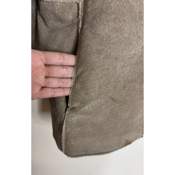 Guess Shearling Jacket Women's Tan Faux Fur Lined Suede Leather Coat Medium - Image 5