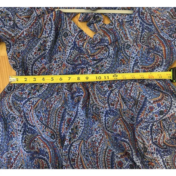 Kojooin Puff Sleeve Tie Back Ruffled Dress Navy Paisley Women’s XL NWT - Image 9