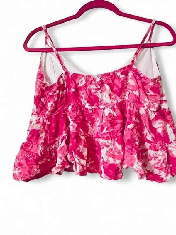miami Hot Pink & White Floral Tie-Front Camisole - Image 2