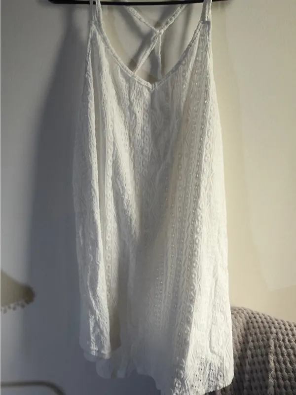 Cupshe White Lace Swim coverup with Spaghetti Straps - Image 3