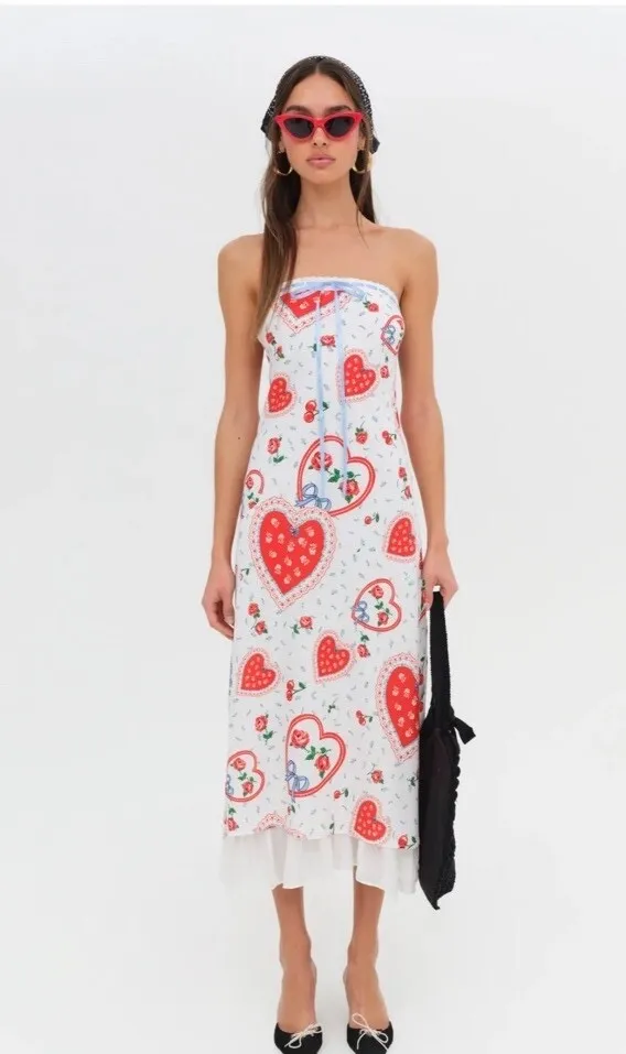 For Love & Lemons Daisy Mae Strapless Midi Bias Dress, Size M - Image 5
