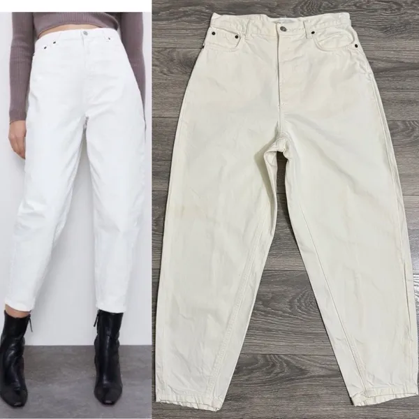 Zara The Petit Women Off White‎ Tapered High Rise Relaxed Fit Boho Jeans Size 6 - Image 2