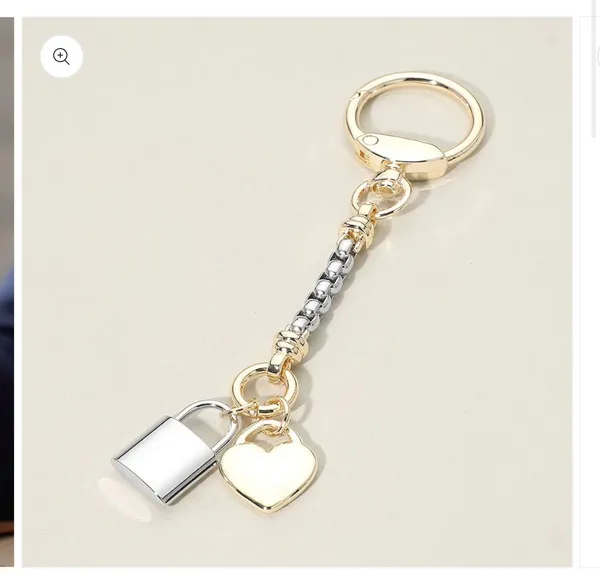 14K Gold Plated Two Tone Heart Padlock Charm Keychain Bag Charm - Image 2
