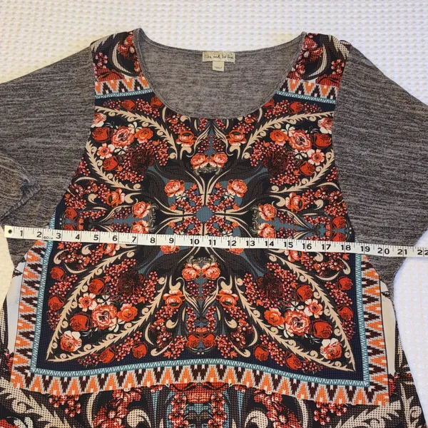 Live and Let Live Large Boho Gray Brown Rust Floral High Low Tunic Blouse - Image 8