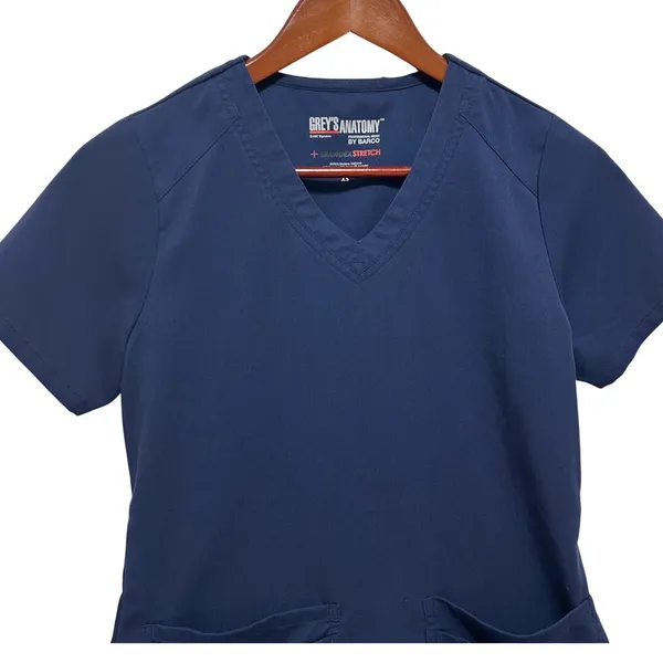 Greys Anatomy Womens Scrub Top XS Navy Stretch Medical Nurse Utility Uniform‎ - Image 3