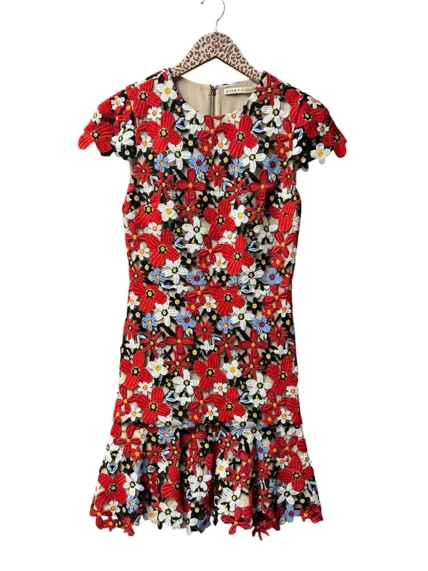 Alice + Olivia Imani Red Fit Flare Guipure Lace Overlay Floral Mini Dress Red 2 - Image 4