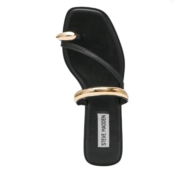 Steve Madden Women's Toe Ring Sandal Size 9 Black Ardent Gold Ring New In Box - Image 2
