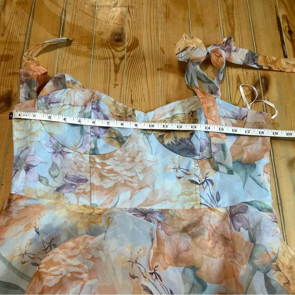 NWT Lulus Playfully Posh Blue Floral Organza Tie-Strap Tiered Midi Dress - Image 9
