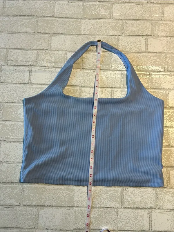 Abercrombie and Fitch Light Blue Ribbed Coastal Halter Top - Image 5
