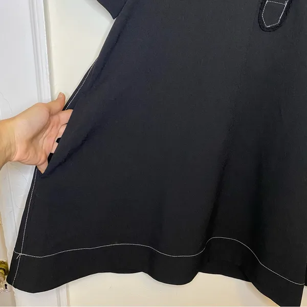 GANNI NEW Sable Topstitch Crepe Swing Button Front Mini Dress Black Sz 36 SNAGS - Image 9