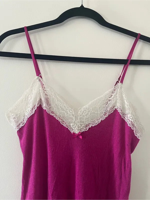 Y2K Victoria's Secret Pink White Lace Cami Tank Top Small Dainty Romantic - Image 2