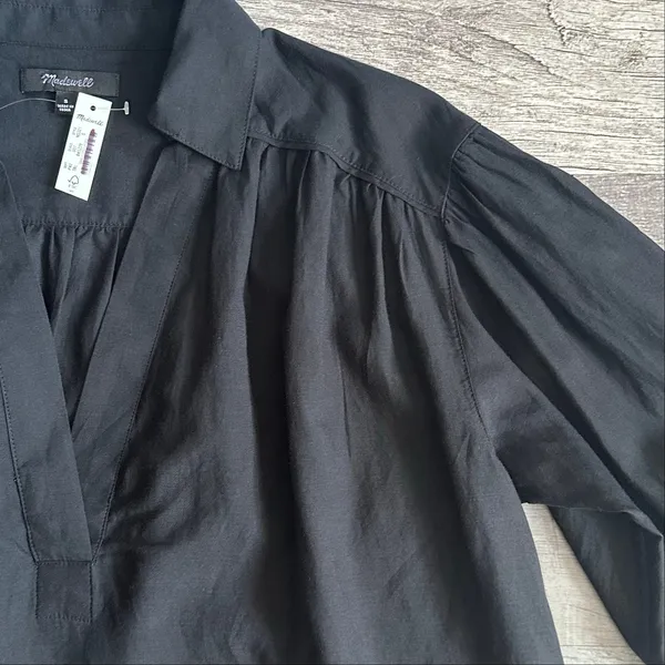 Madewell NEW Easy Long Sleeve Popover Shirt Womens S Black Collared Split Neck - Image 4