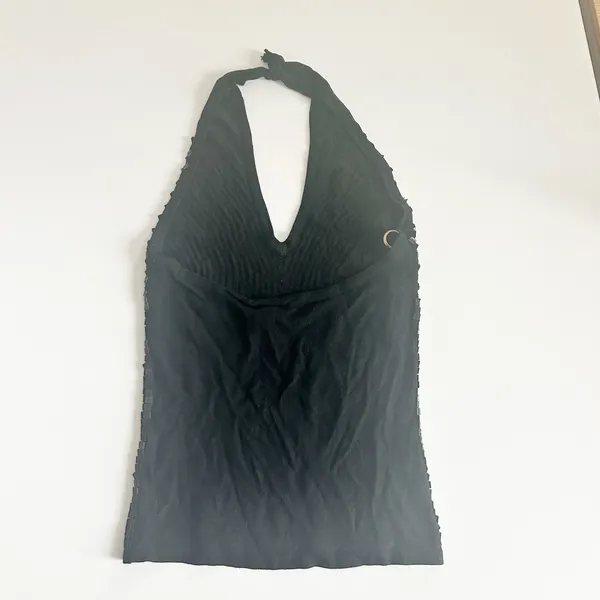 Forever 21 Womens‎ Black Sequin Halter V-Neck Y2K Glam Party Knit Top Size M - Image 5