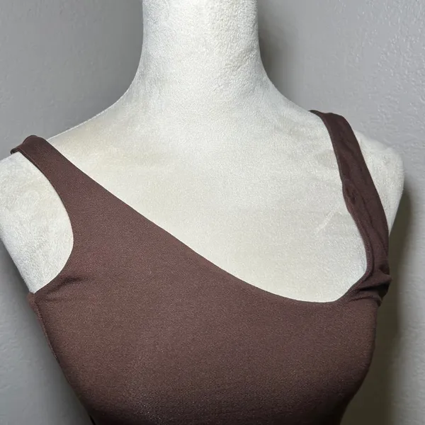 Naked Wardrobe Brown Asymmetrical Bodycon Mini Dress Small party going out - Image 2