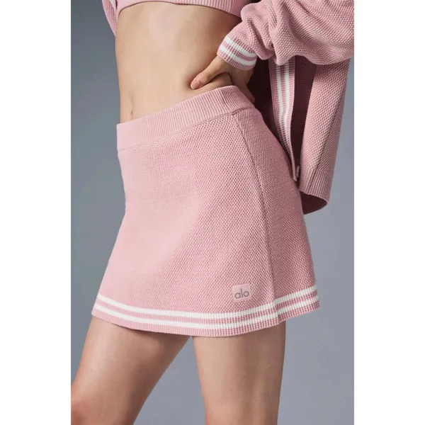 Alo Yoga Tennis Club Sweater Knit Skirt Ballet Pink/White XS - Image 2