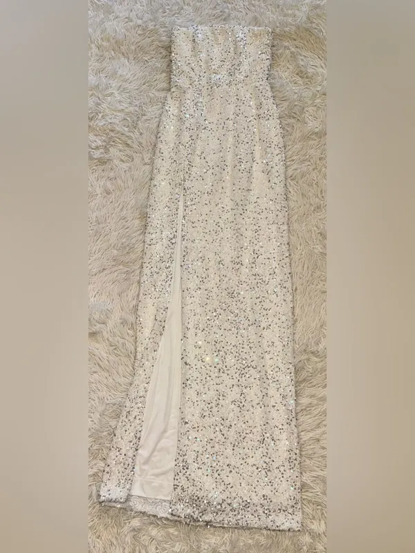 NEW HELSI Lola Sequin Strapless Column White Gown Sz S - Image 5