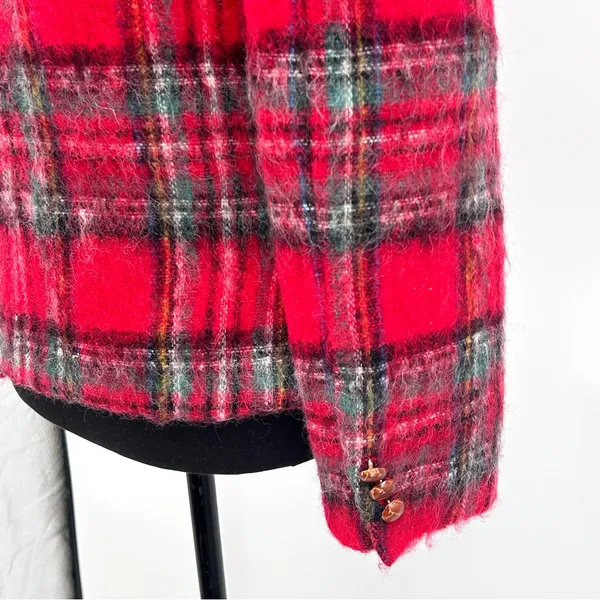 Vintage Mohair Wool‎ Blazer Women's Tartan Plaid Classic Jacket Red Size 4 Small - Image 6