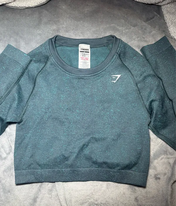 Gymshark Dark Teal Adapt Fleck Seamless Long Sleeve Crop Top - Image 2