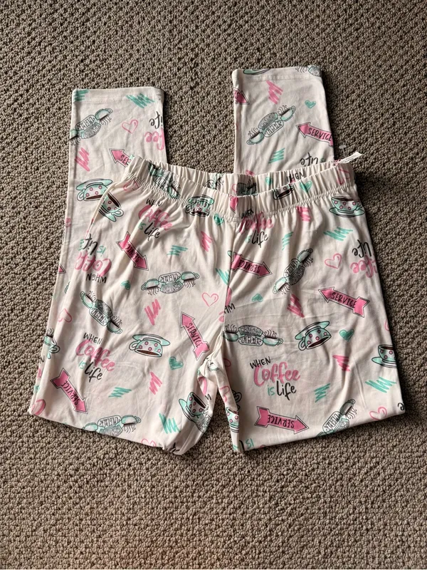 FRIENDS Women’s FRIENDS Cream Long-Sleeve Pajama Set with Pink & Teal Accents - Image 2