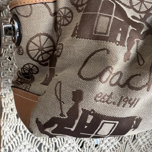 VINTAGE Coach Horse & Carriage brown canvas and leather trim tote bag - Image 5
