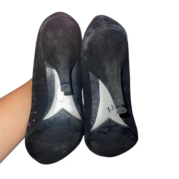 Sigerson Morrison for Target Faux Purple Studded Suede Heels Peep Toe Pumps SZ 5 - Image 3