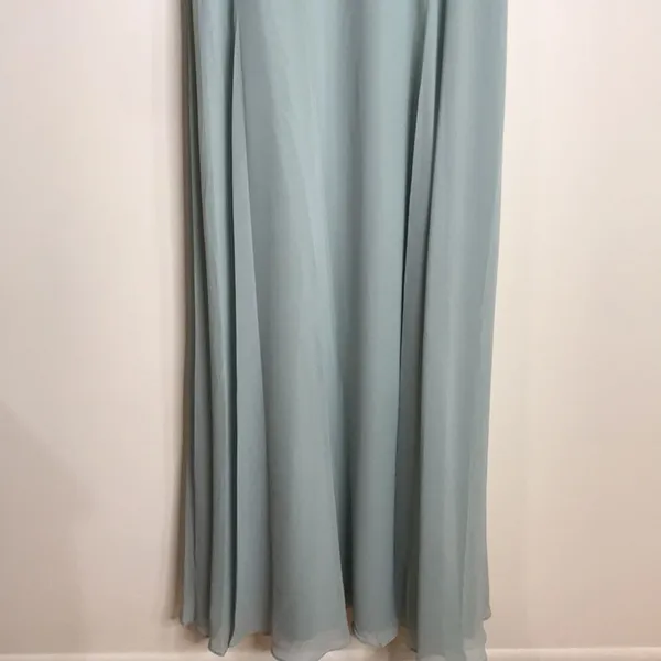 David's Bridal Women's Dusty Sage Long Spaghetti V Neck Formal Dress 4 - Image 5