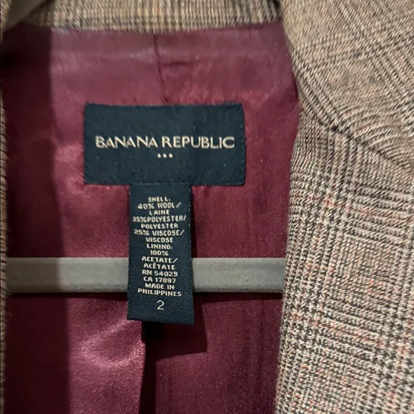 Banana Republic Women's brown plaid wool‎ blend Blazer size 2 - Image 4