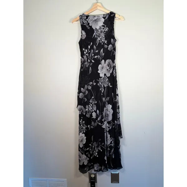 Spenser‎ Jeremy Silk Floral Maxi Dress Black White Beaded Cowl Neck Sz 6 - Image 6