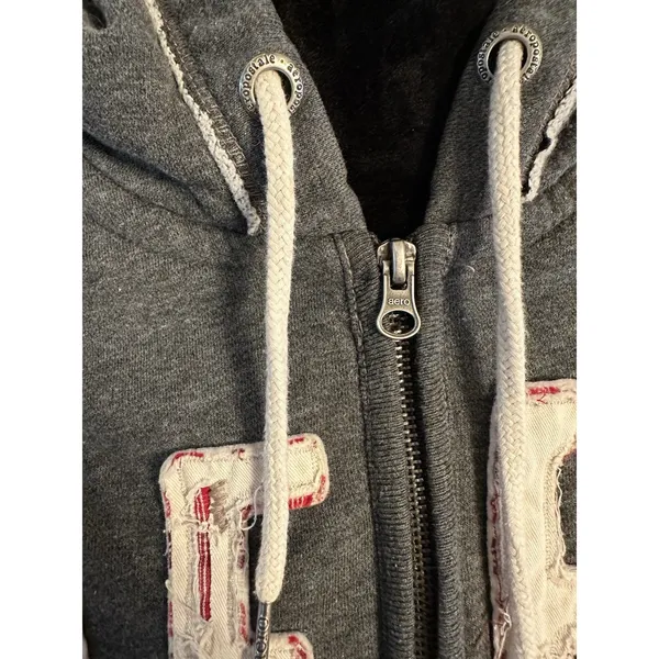 VTG Aeropostale Hoodie Women’s XL Gray AERO New York Full Zip Logo Fleece Y2K - Image 4