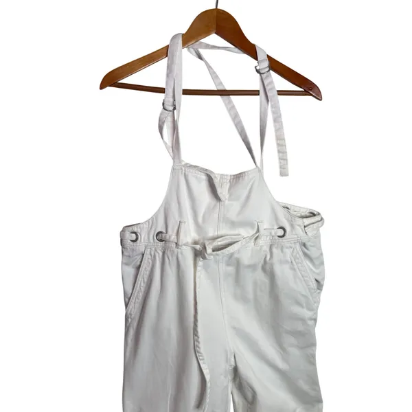 Free People Denim Overalls Size S White Tie Waist Dungarees Utility Jumpsuit - Image 8