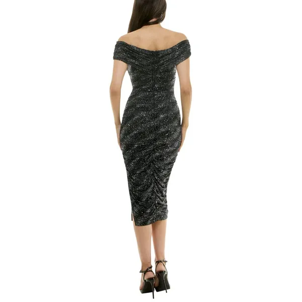 NWT B Darlin Glitter-Knit Off-the-Shoulder Dress U09AN20E Black / Silver XS - Image 2
