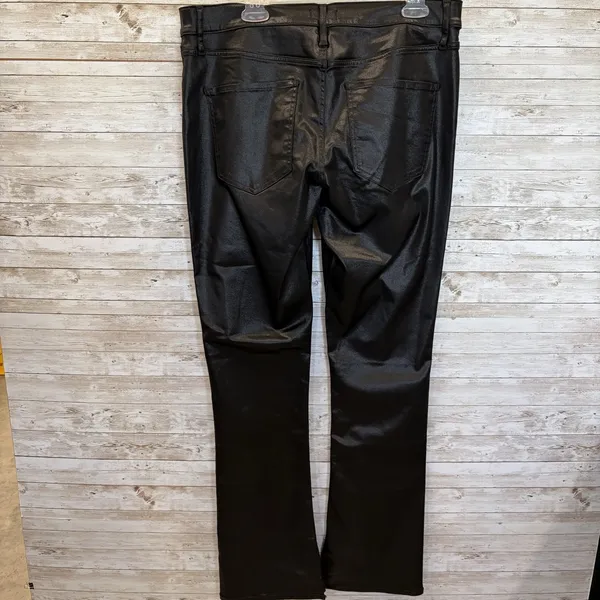 NWT Express Womens 14L Pants‎ Satin Coated Black Skyscraper Mid Rise Split Hem - Image 4