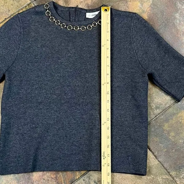 Zara Knit Short Sleeve Gold Chain Sweater Small - Image 6